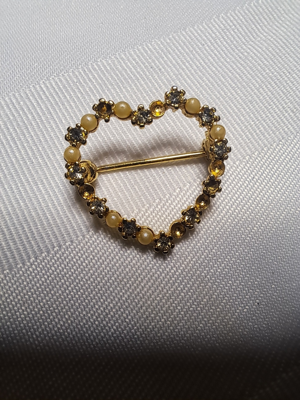 Gold Heart Brooch with Pearl and Crystal Accents